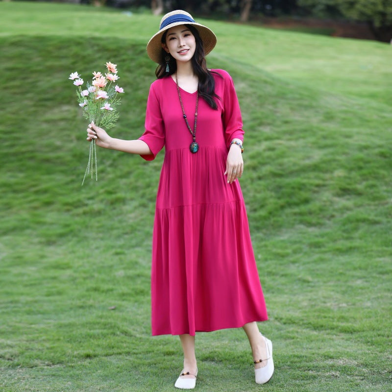 Summer New Noil Poplin Dress Stylish Thin High-end Casual Beach Skirt
