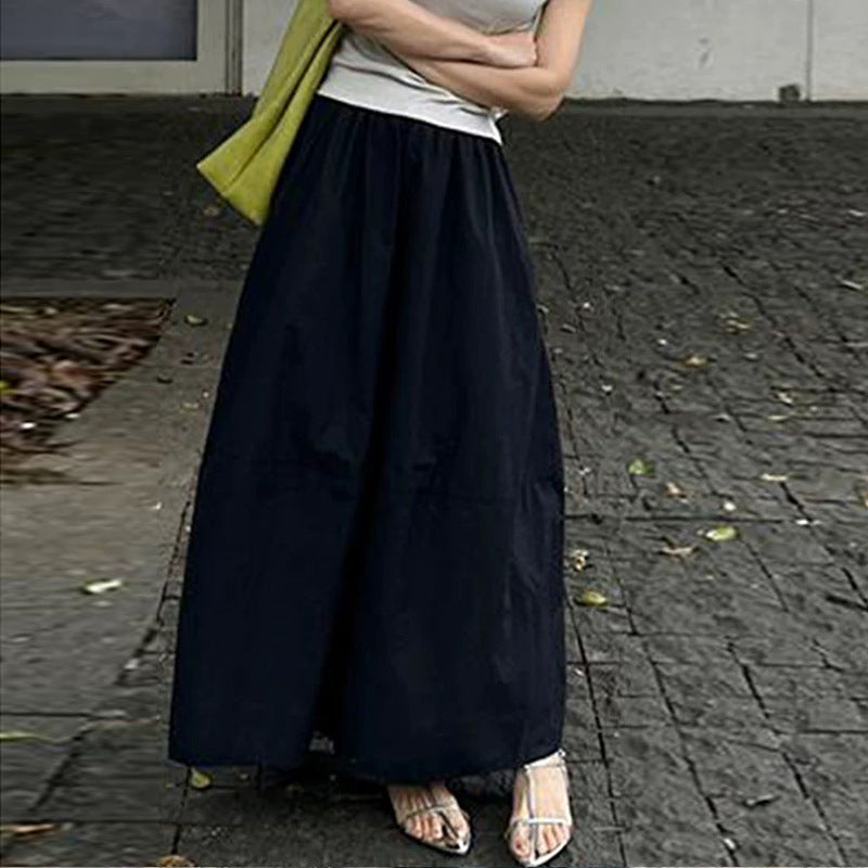 Black Bud Skirt Women's Elastic Waistband Slimming High Waist Mid-length