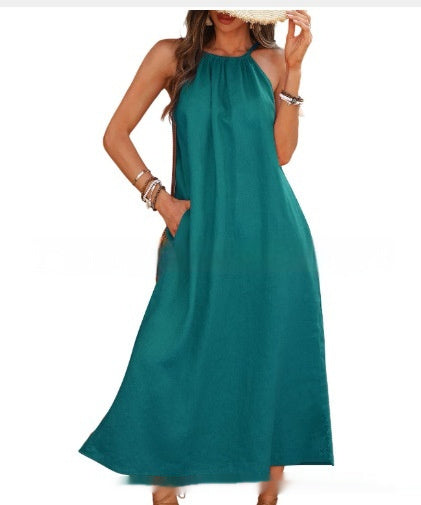 Fashion Solid Color Vest Cotton Linen Dress Women