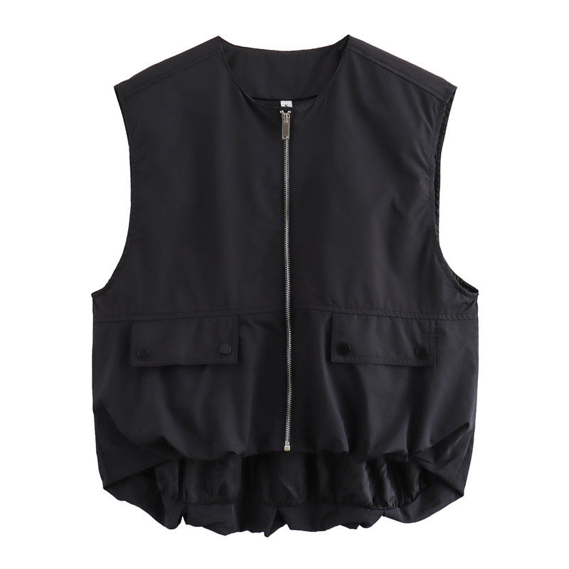 Pleated Hem Sleeveless Loose Vest