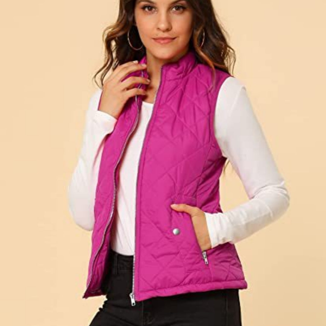 Women's Cotton Vest Stand Collar Zipper Pocket Warm