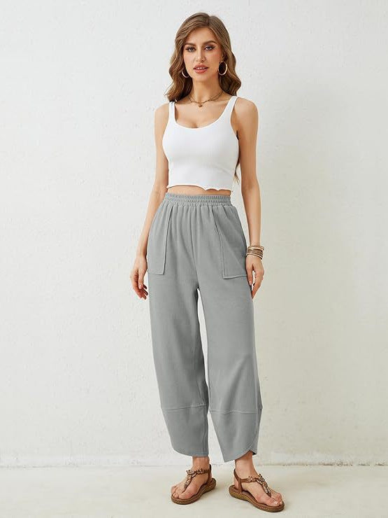 Womens Baggy Wide Leg Pants Casual Elastic Waisted Palazzo Harem Pants With Pockets