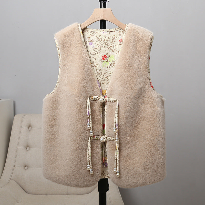 Double-sided Retro Buckle For Women Mink Fur Vest