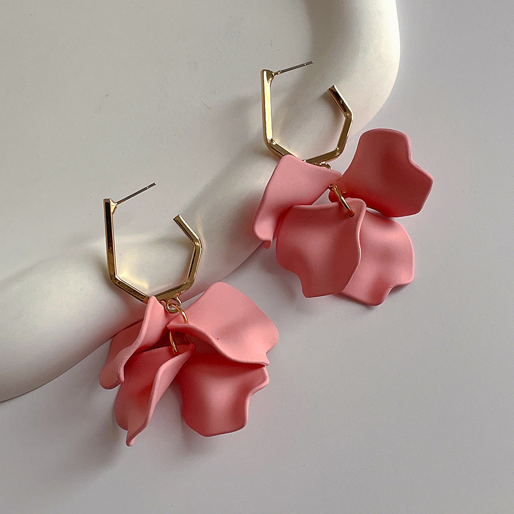 Fashion Jewelry Rose Petal Long Exaggerated Earrings For Women