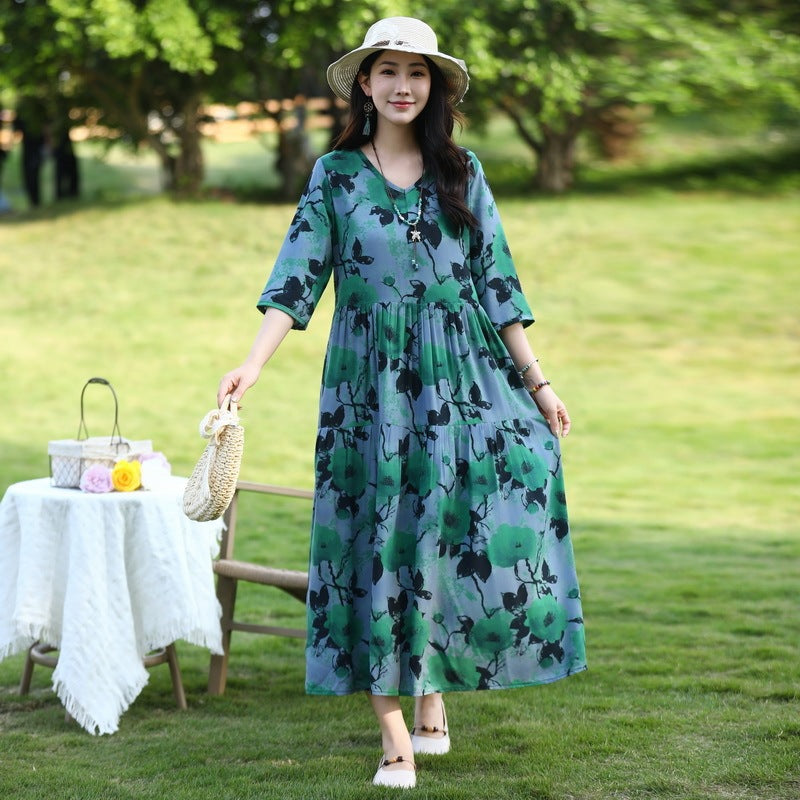 Summer New Noil Poplin Dress Stylish Thin High-end Casual Beach Skirt
