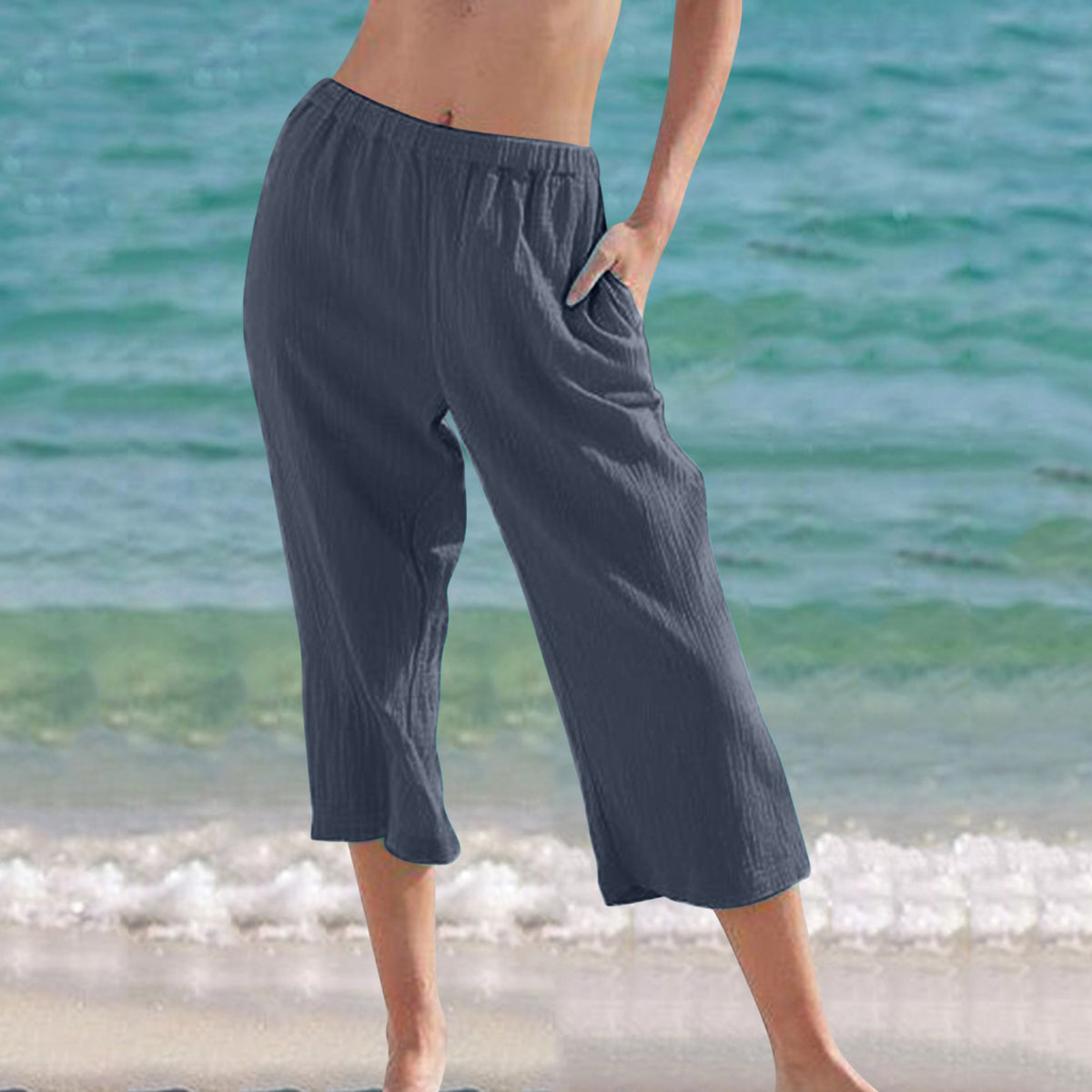 Loose Solid Color Cropped Pants Casual Pants For Women