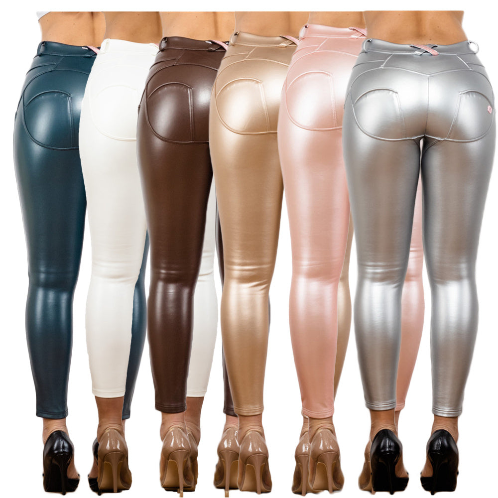 Shascullfites Melody White Leather Butt Lifting Pants Metallic Leather Jeans Woman Silver Leggings Push Up Shaping Pants