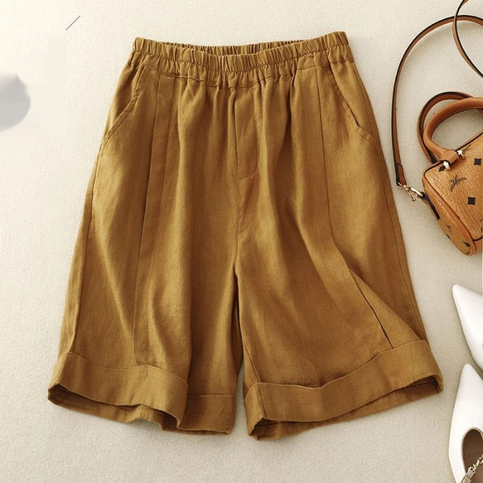 Summer High Waist Slimming Cotton Linen Wide Leg Shorts