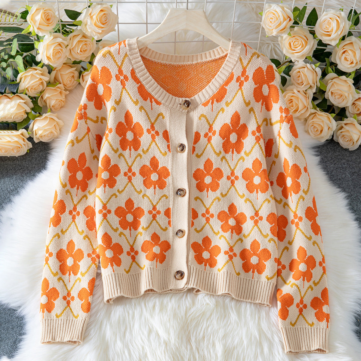 Autumnwinter Sweater Elegant Button Long Sleeve Knitted Cardigan Coat