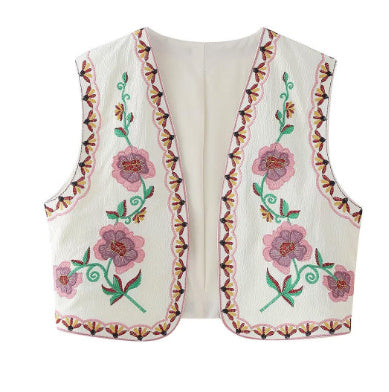 French Design Fashionable Casual Style All-match Two-color Embroidered Vest