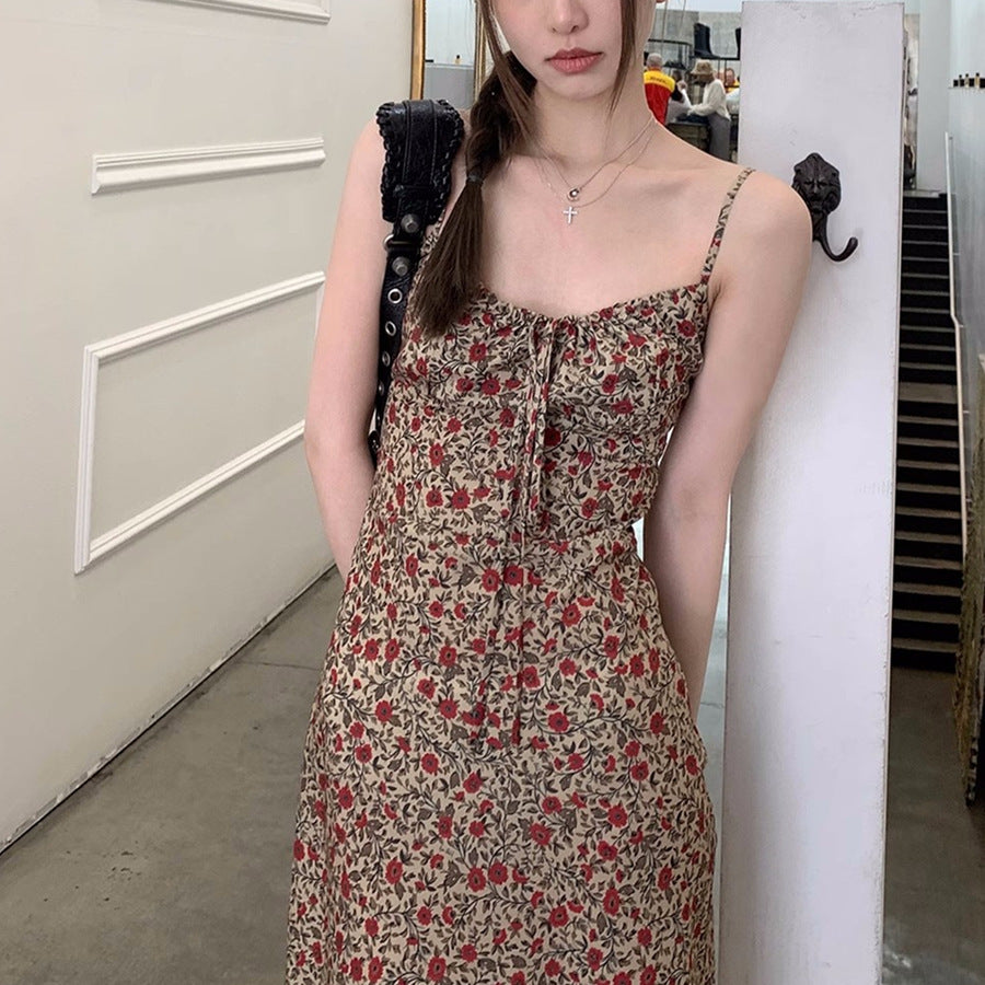 Romantic Atmosphere Fragmented Flower Strap Dress Girl