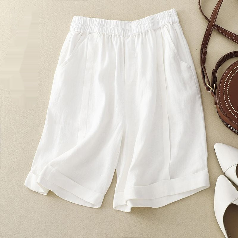 Summer High Waist Slimming Cotton Linen Wide Leg Shorts