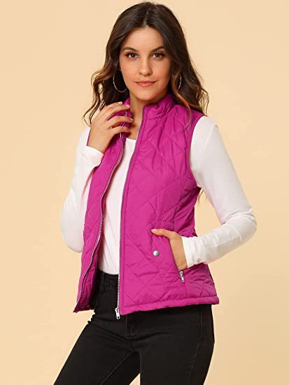 Women's Cotton Vest Stand Collar Zipper Pocket Warm