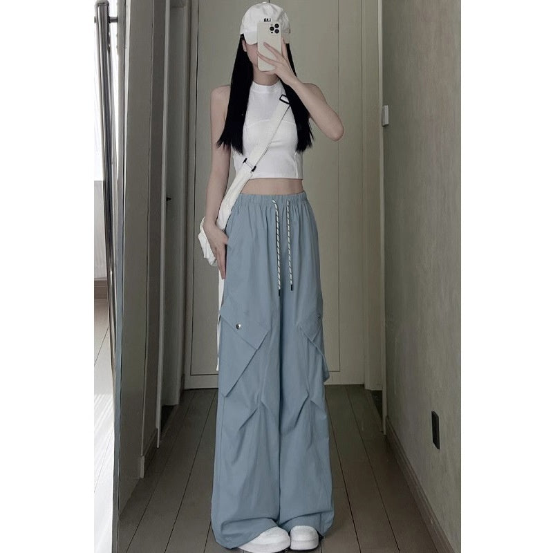 American Retro Women's Loose Wide-leg Quick-drying High Waist Ankle-tied Sports Pants