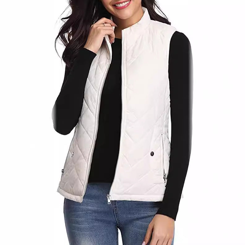 Women's Cotton Vest Stand Collar Zipper Pocket Warm