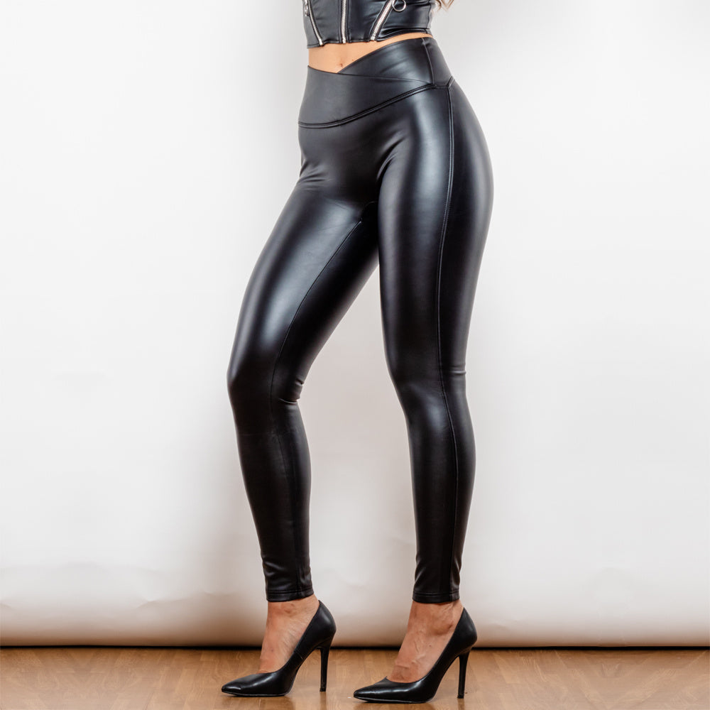 Shascullfites Melody V Shaped Waistband Leggings X Cross Leggings Sexy Leather Leggings Faux Leather Pants Winter