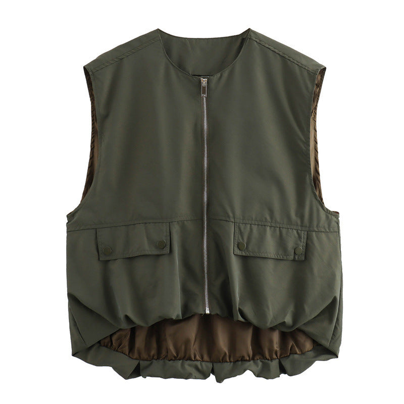 Pleated Hem Sleeveless Loose Vest