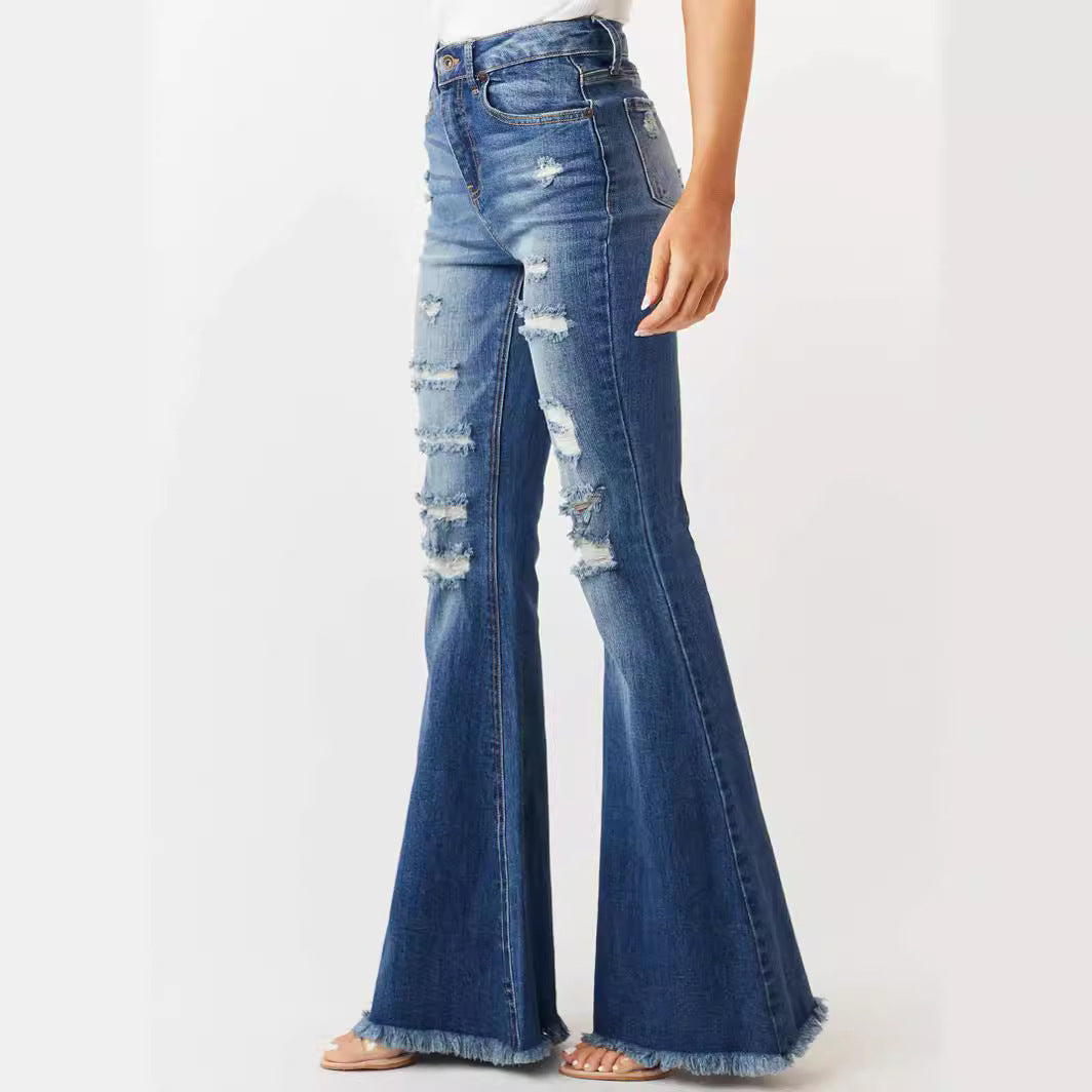European And American Ladies Mid-waist Slim Fit Stretch Retro Bell-bottom Pants Jeans