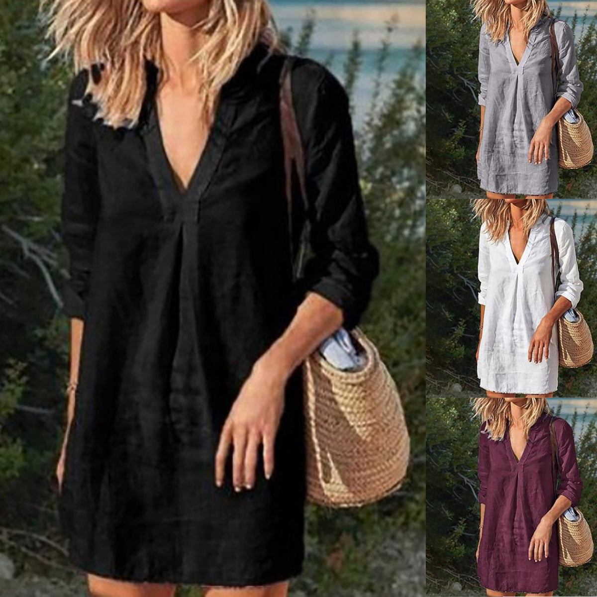 Women's V-neck Mid-length Casual Long Sleeve Dress