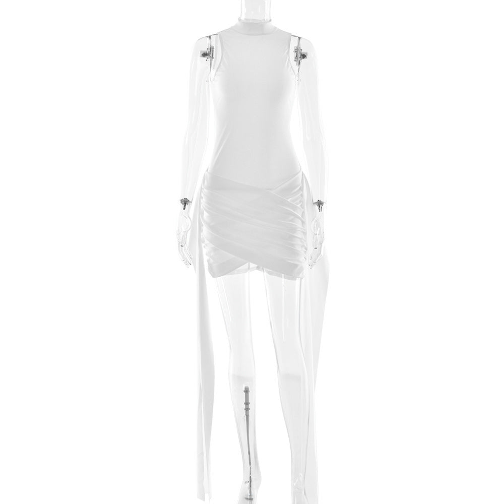 Women's Sexy Sleeveless Bodycon Mini Dress With Side Slit & Tie Detail - Stretchy Clubwear Party Dress