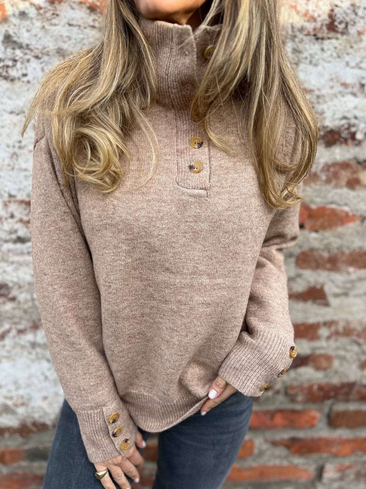 Stand Collar Buttons Casual Loose Sweater