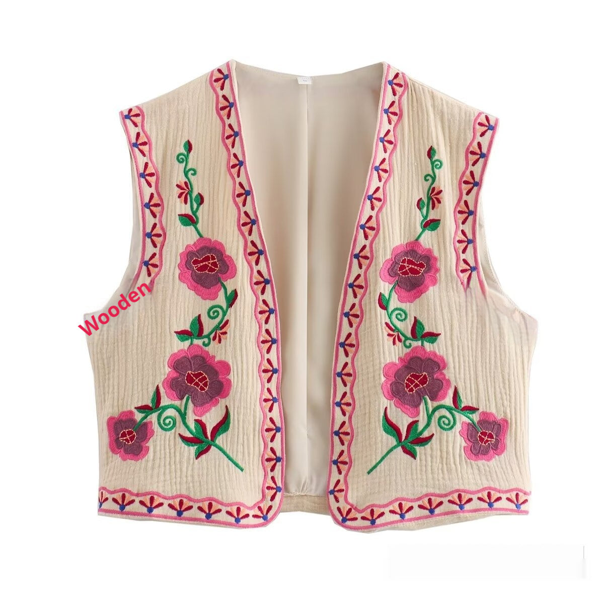 French Design Fashionable Casual Style All-match Two-color Embroidered Vest