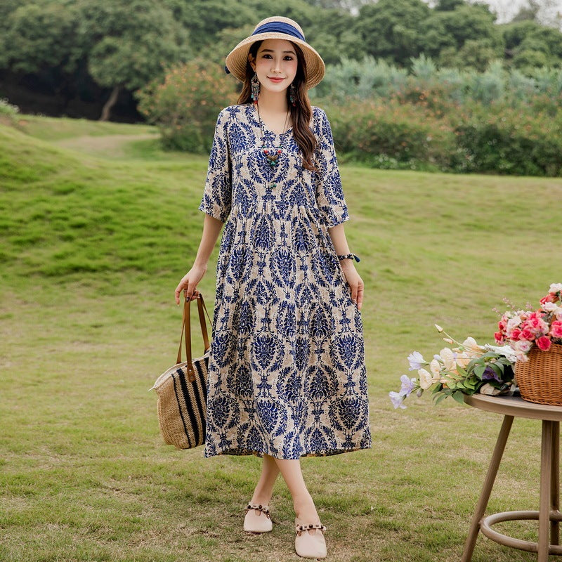 Summer New Noil Poplin Dress Stylish Thin High-end Casual Beach Skirt