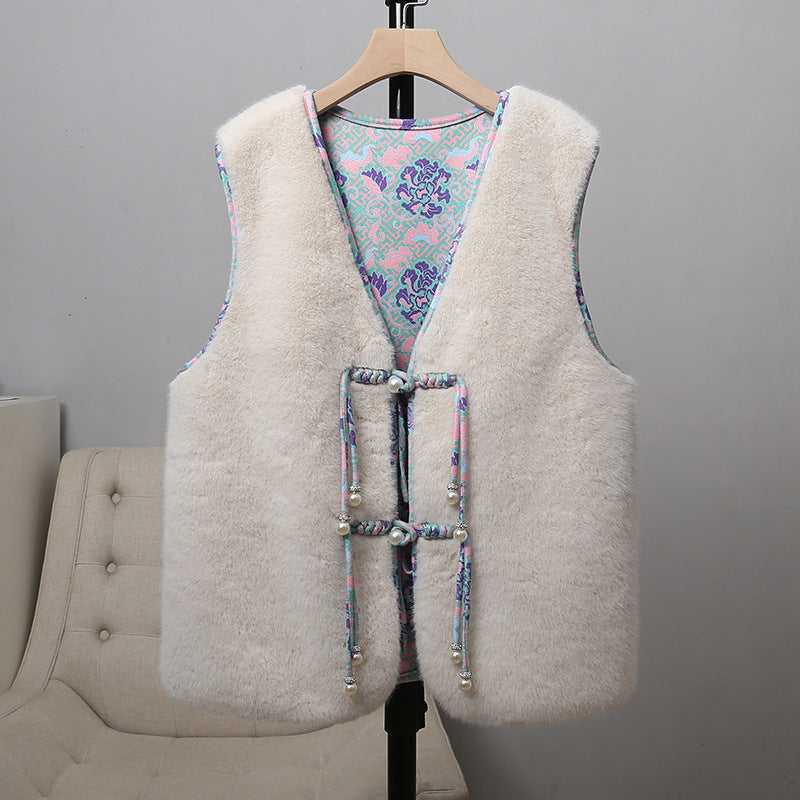 Double-sided Retro Buckle For Women Mink Fur Vest
