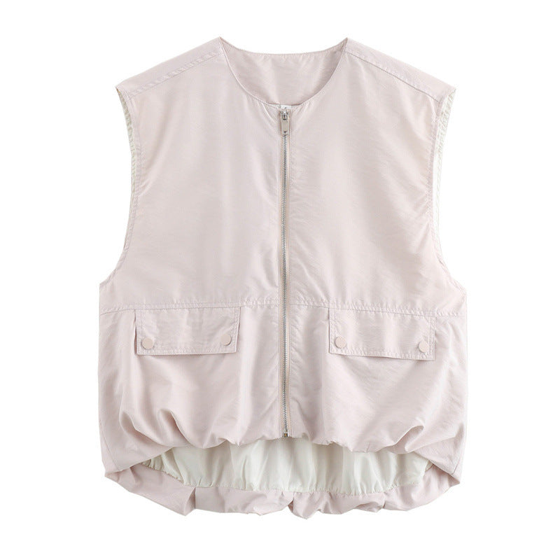 Pleated Hem Sleeveless Loose Vest