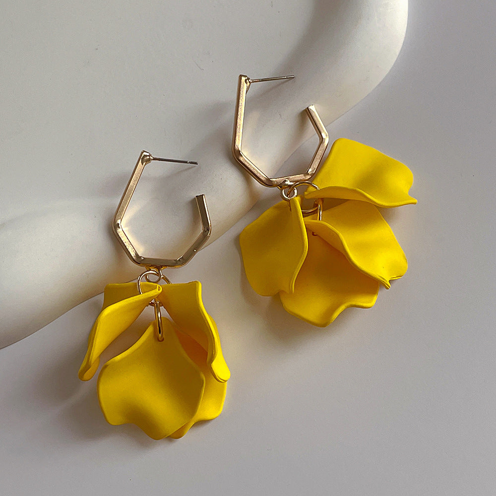 Fashion Jewelry Rose Petal Long Exaggerated Earrings For Women