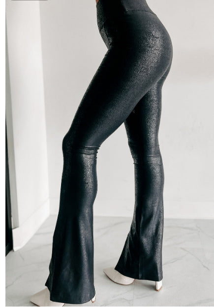 Black Faux Leather Splits High Waist Leggings