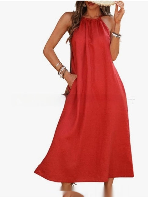 Fashion Solid Color Vest Cotton Linen Dress Women