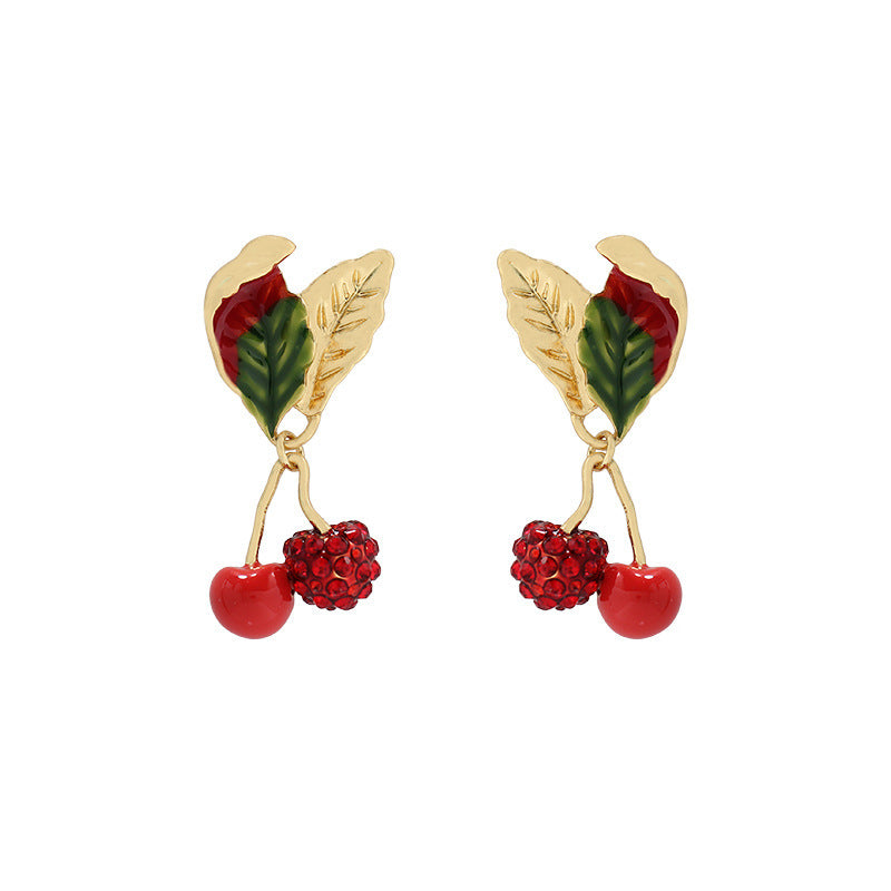Cherry Earrings Women Fashion Jewelry  Accessories Girl Gift Fruit Rhinestone Earrings