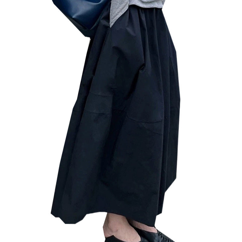 Black Bud Skirt Women's Elastic Waistband Slimming High Waist Mid-length