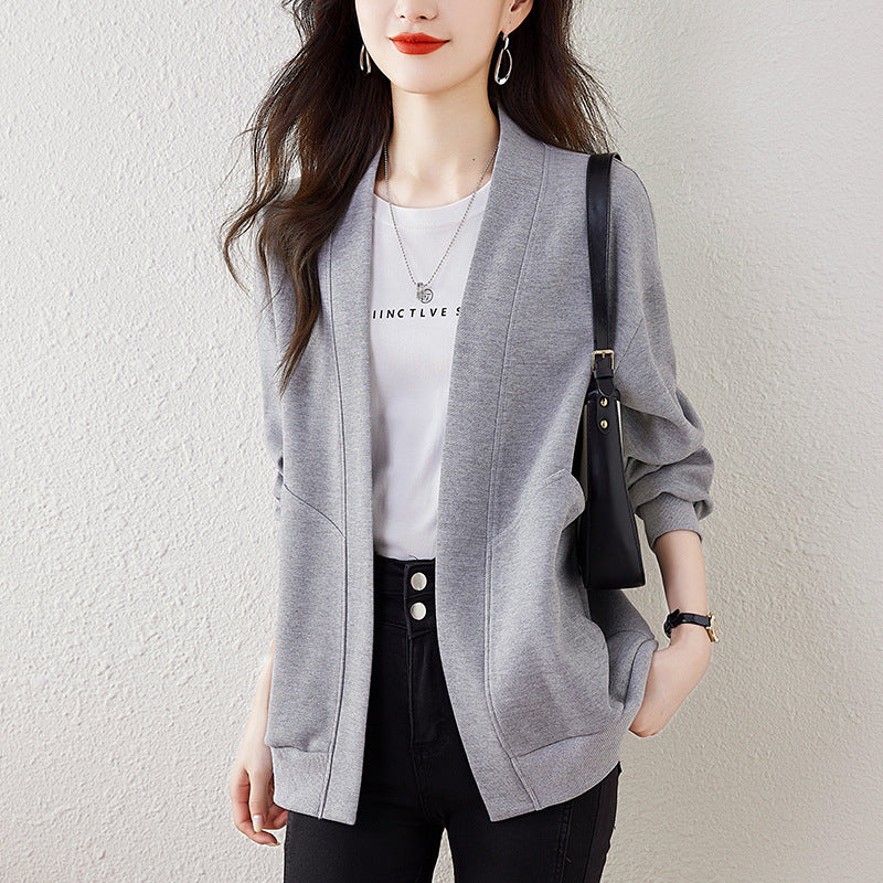 Lazy V-neck Sweatshirt Cardigan Women's Loose Casual Jacket All-matching Drop-shoulder Sleeve