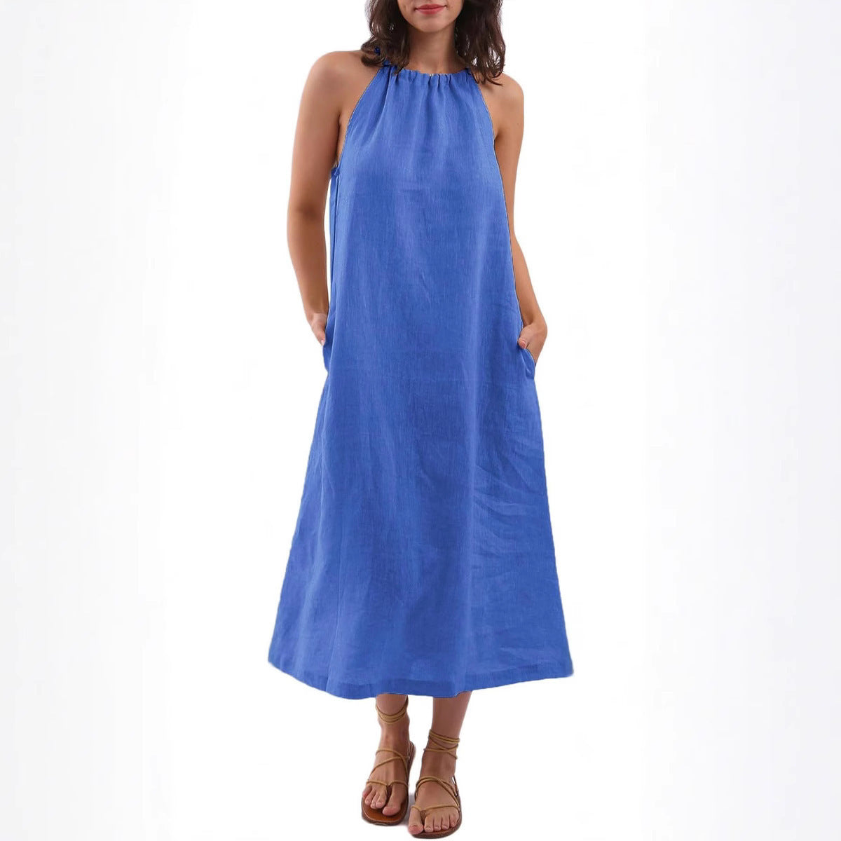 Fashion Solid Color Vest Cotton Linen Dress Women
