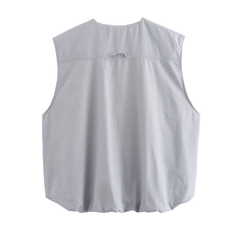 Pleated Hem Sleeveless Loose Vest