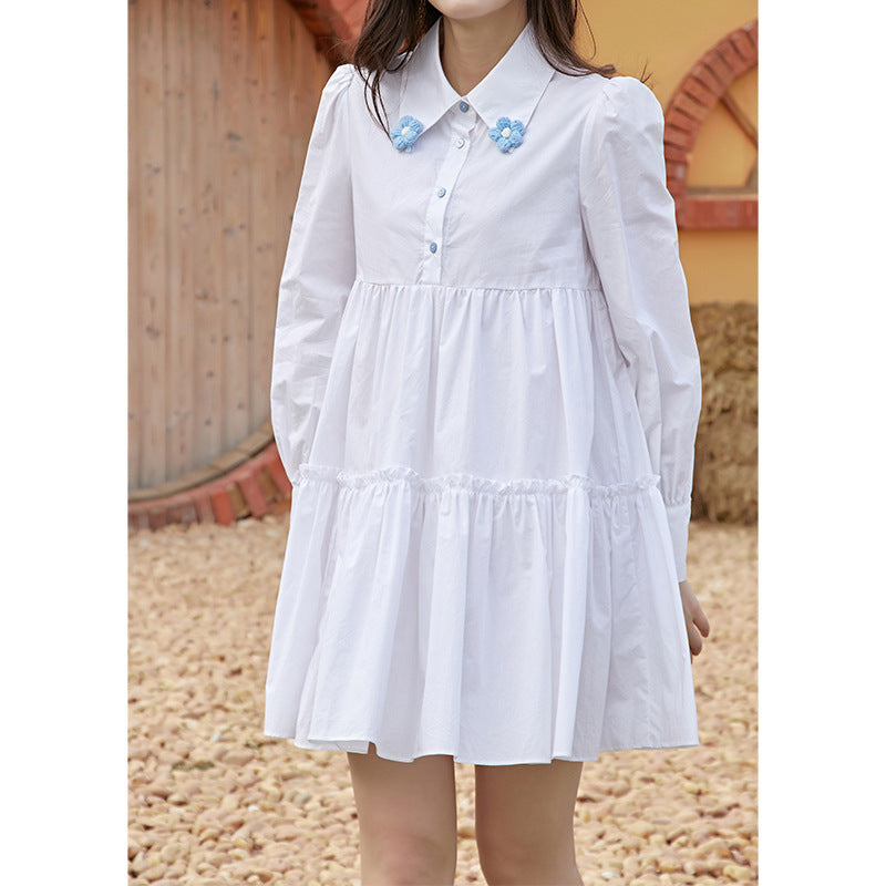 Sweet Girl Knitted Little Blue Flower Doll Dress