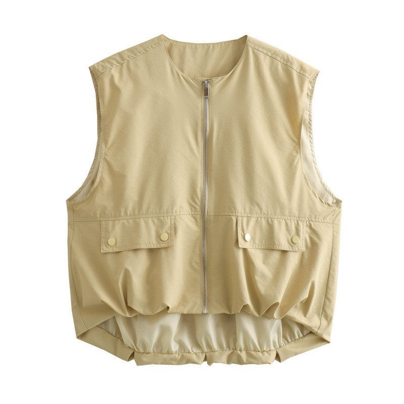 Pleated Hem Sleeveless Loose Vest